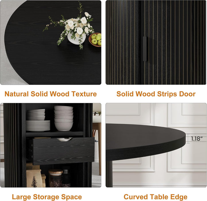 47" round Dining Table for 4-6, Farmhouse Kitchen Table, Black | Dining Table with 2-Layer Storage Shelf and Drawer, Circle Dinner Table for Dining Room, Kitchen, Living Room (Table Only)