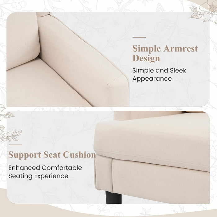 Beige Wingback Accent Chair High Backrest Upholstered