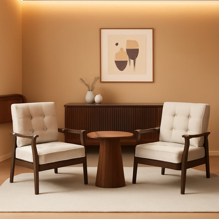 Fabric Mid-Century Modern Accent Chair Set of 2, Upholstered Armchair with Solid Wood Frame, Reading Chair for Living Room, Bedroom