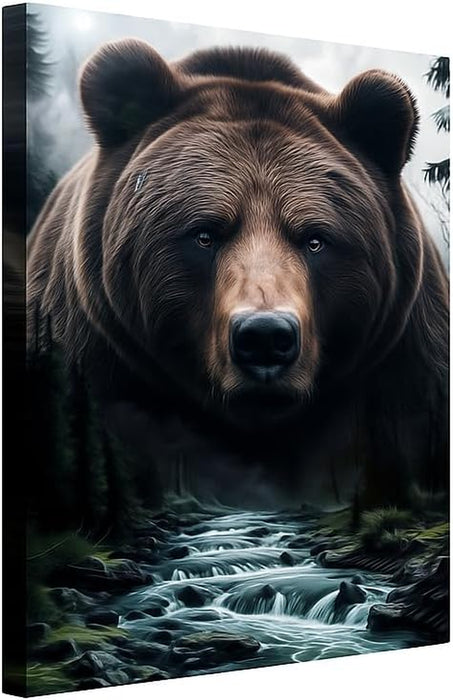 Grizzly Bear Canvas Wall Art, Animal Prints for Cabin, Lodge, or Farmhouse, Brown Bear Wall Decor and Nature-Inspired Pictures, Wildlife Canvas Art for Living Room 24X36