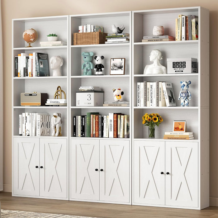 Bookshelf, Industrial Bookshelves and Bookcases with Doors Floor Standing 6 Shelf Display Storage Shelves 70.6 Inches Tall Bookcase for Home Office, Living Room (White)