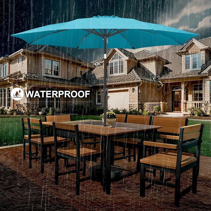 Patio Umbrella Outdoor with Push Button Tilt, 10 Ft Aqua Blue