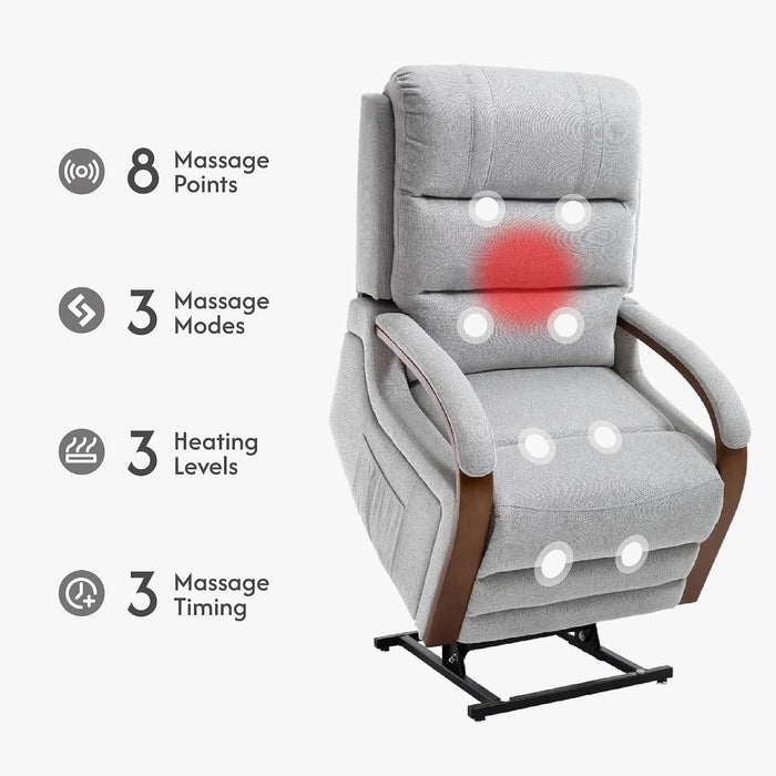 FLEXISPOT Dual Motor Power Lift Recliner Chair for Elderly, Electric Lay Flat Reclining Chair with Massage & Heat, Side Pockets, Fabric Single Sofa for Living Room