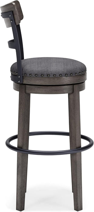 Caitbrook 30" Farmhouse Bar Height Upholstered Swivel Barstool, Gray