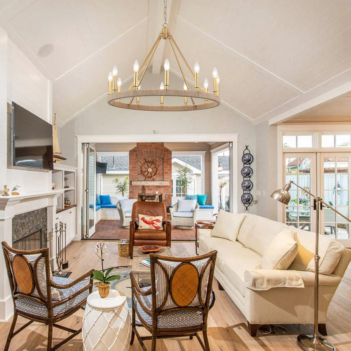 Gold Wagon Wheel Chandelier Farmhouse Ceiling Fixture