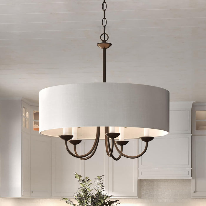 Five Light Chandelier Fixture White Textured Bronze