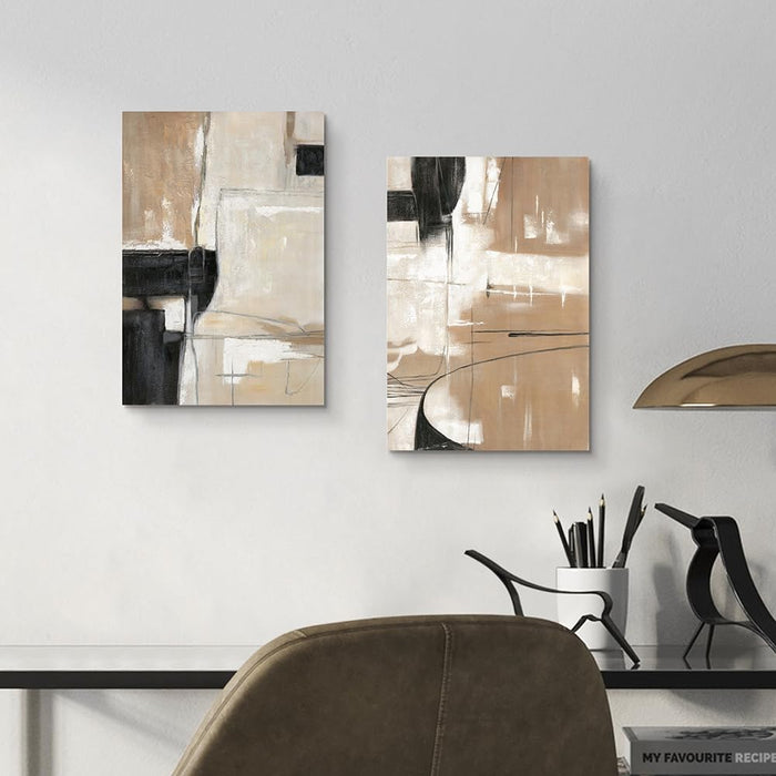 Abstract Geometric Shapes Illustrations Modern Abstract Painting Wall Art - Black and Brown Canvas Wall Decor for Living Room Bedroom Office Hallway(Brown&Blcak, 16 * 11)