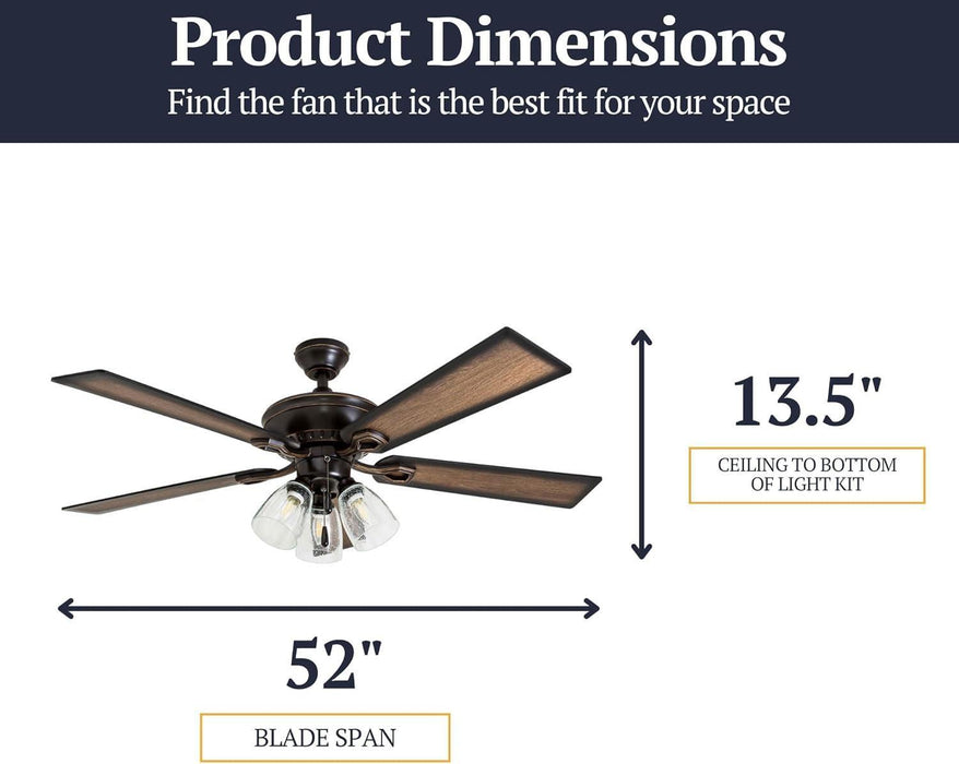 Glenmont, 52 Inch Farmhouse LED Ceiling Fan with Light, Pull Chain, Three Mounting Options, Dual Finish Blades, Reversible Motor - 40278-01 (Oil-Rubbed Bronze)