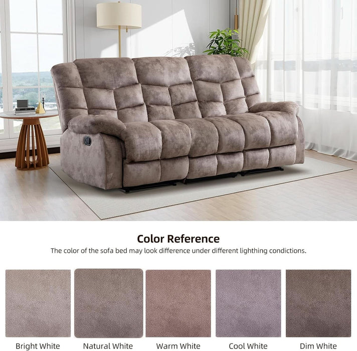 Reclining Couch for Living Room, Extra Wide Modern Overstuffed 3 Seat Recliner Manual Sofa Breathable Fabric and Padded Cushion, Light Brown