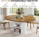 43.3In-59In Extendable round Dining Table for 4-6, Modern Oval Dining Table with Storage Shelf & White Metal Frame, Space-Saving Expandable Table for Kitchen & Living Room, Oak
