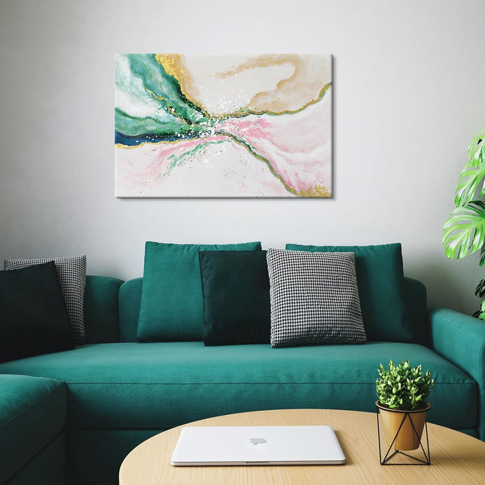 Green Abstract Wall Art for Living Room Modern Pink and Gold Emerald Green Marble Artwork Painting Canvas Bedroom Office Home Office Wall Decor 36" X 24"