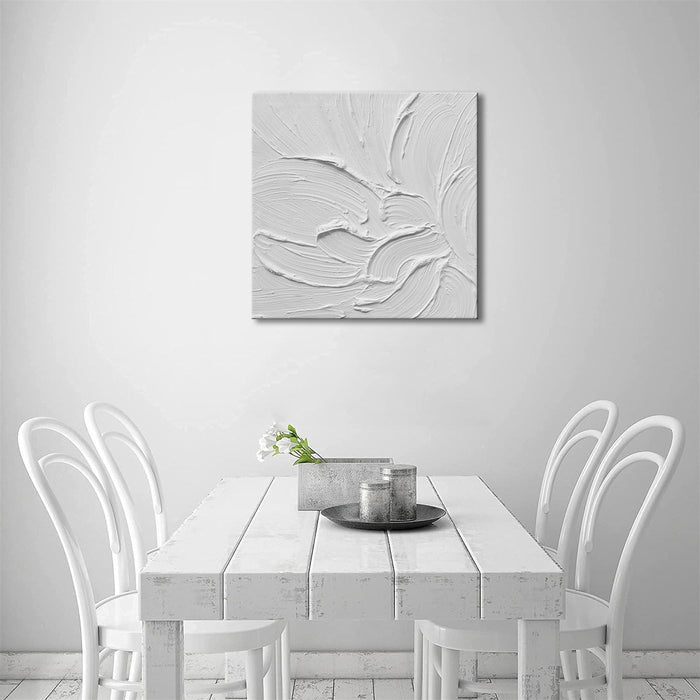 Hand Painted White Canvas Wall Art, 20X20 Inches Abstract Thick Textured Painting, Plaster Wall Art