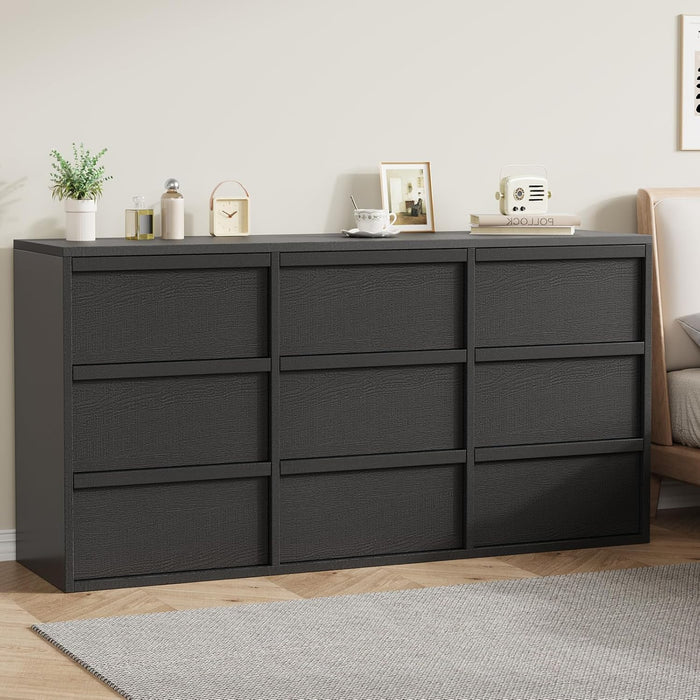 9 Dresser for Bedroom, 58.7" Wide Dresser, Freestanding Horizontal Drawer with Storage, Wooden Closet Chest Storage for Living Room, Hallway, Entryway