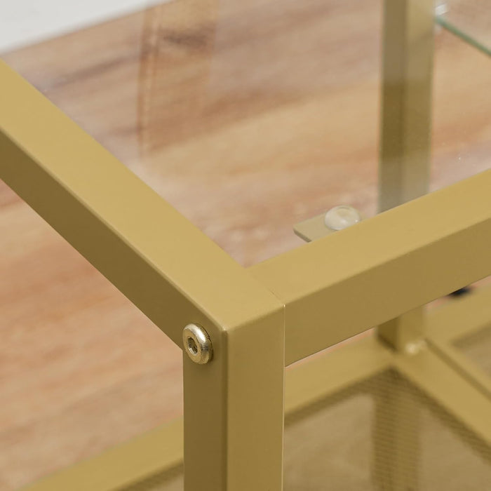 TV Stand with LED Lights and Power Outlets for Tvs up to 65", Modern 55 Inch Tempered Glass TV Console Table with Open Shelves, Media Entertainment Center for Living Room, Gold GD145UDS01