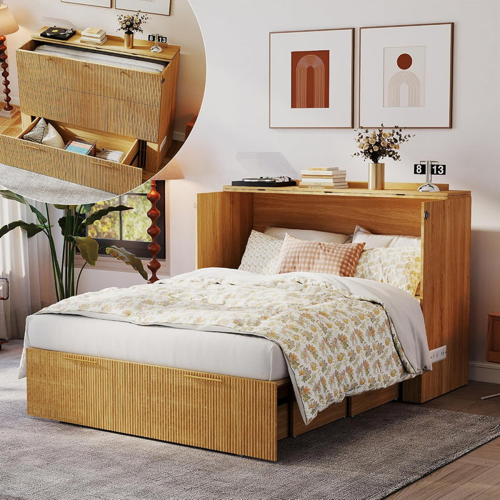 Fullsize Oak MurphyBed Cabinet With Integrated Charging