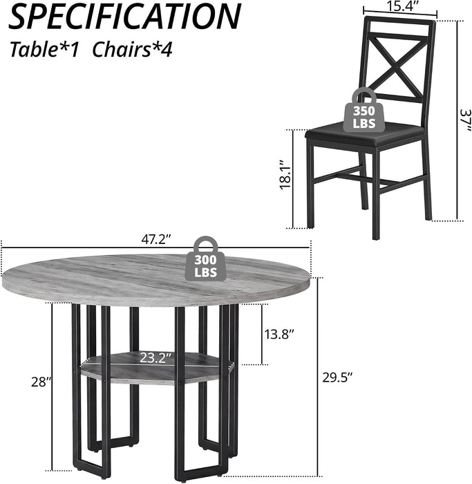Dining Table Set for 4, 47.2 Inch round Kitchen Table and 4 Chairs