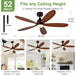 52Inch EnergySaving SolidWood Ceiling Fan Remote Lights
