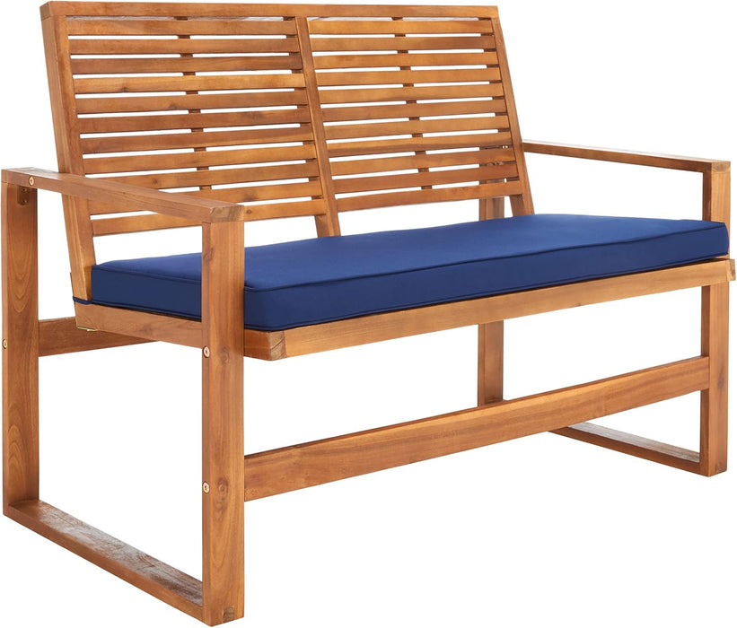 Home Collection Hailey Outdoor Living 4-Piece Acacia Patio Furniture Set, Brown and Navy