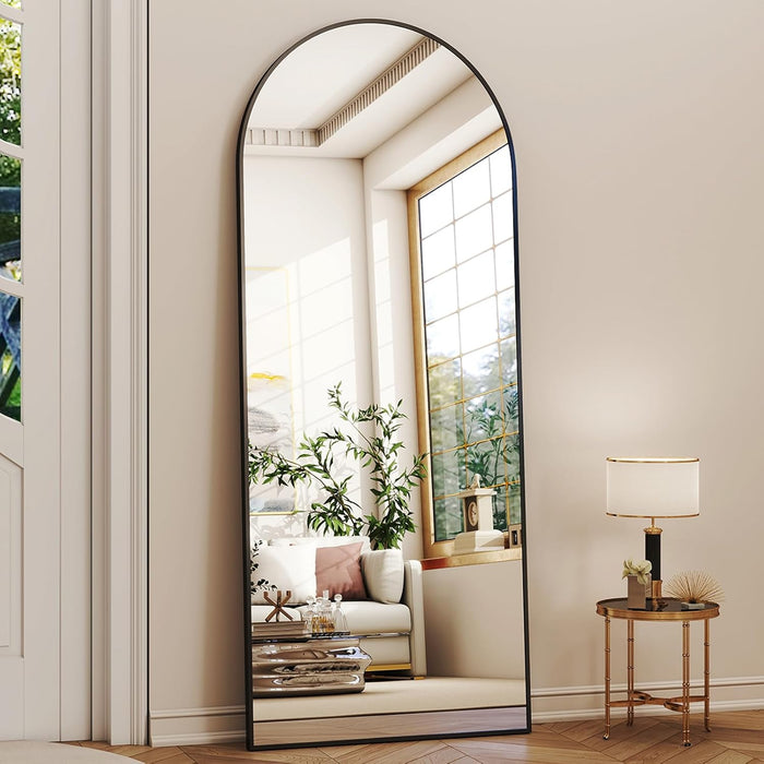 56"X21" Arched Full Length Mirror Floor Mirrors with Aluminum Alloy Frame Free-Standing Wall Mounted Floor Mirrors or Large Dressing Mirror, Black Mirror Full Length