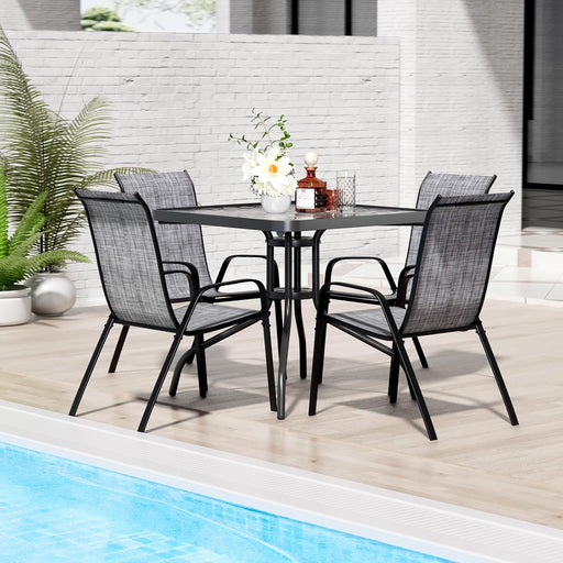 Patio Dining Set 5 Pieces, All Weather Outdoor Furniture W/30"X 30" Table and 4 Stackable Textilene Chairs, Metal Table and Chairs for Lawn, Garden, Poolside, Backyard (Umbrella Not Included)
