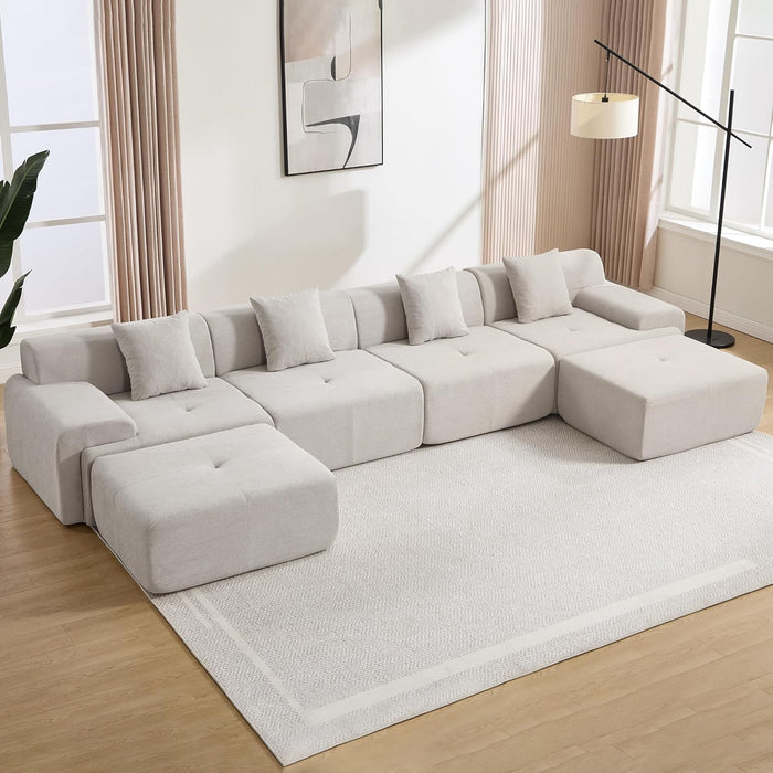 160-Inch U-Shaped Modular Sectional Sofa Camel Ottoman