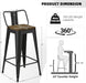Swivel Bar Stools Set of 4, 24" Counter Height Barstools with Low Back, Industrial Metal Bar Stools with Large Wooden Seat for Kitchen Island (Matte-Black)