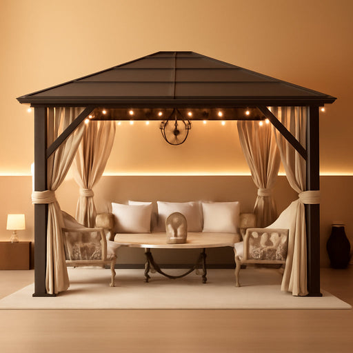 10X12 Ft Outdoor Gazebo Canopy with Heavy-Duty Aluminum Frame & Waterproof PVC Roof - Sun Shelter Tent for Backyard, Patio, Garden, Park Events