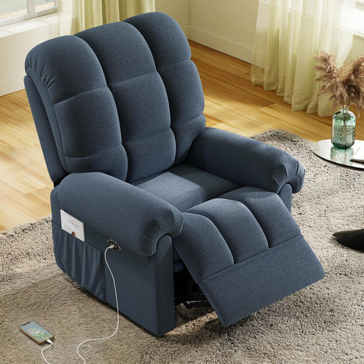 2024 New Power Recliner Chair for Adults, Adjustable Electric Chair Power Reclining Sofa, USB Port, Ultra-Comfy Teddy Fleece Recliner for Living Room, Tool-Less Assembly Single Sofa, Blue Gray