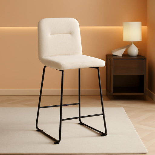 Bar Stools Set of 2, 26" Counter Height Bar Stools with Back, Modern Linen Fabric Upholstered Barstools with Metal Frame & Footrest for Kitchen Island, Home Bar, Beige