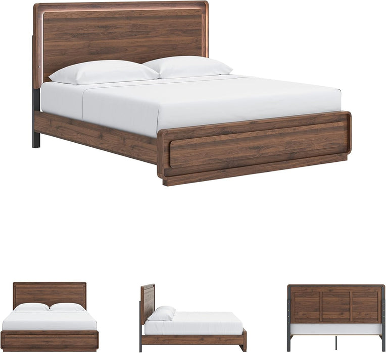 Signature Design by Ashley Hollinaze Contemporary Panel Platform Bed with LED Lighting, Foundation or Box Spring Not Needed, King, Dark Brown