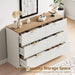 6 Drawer Dresser for Bedroom, 47.2" Wide Modern Chest of Drawers with 6 Large Storage Space with Curved Edge Design, Large Dresser W/Gold Metal Handles for Bedroom,White & Brown