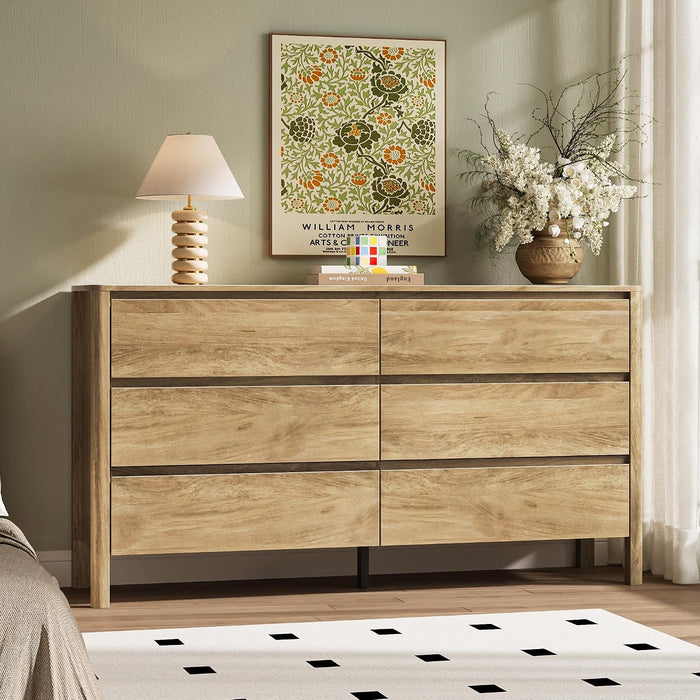 Oak 9 Drawer Dresser for Bedroom, 63" Wide Modern Wood Dresser