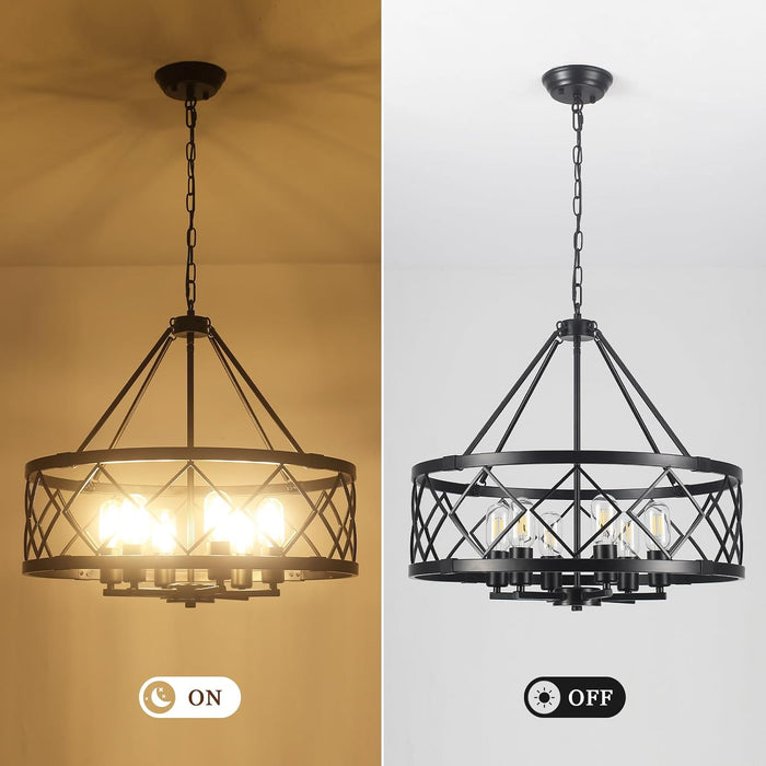 21.65" Black Chandelier, 6-Light Modern Farmhouse Dining Room Chandelier, Industrial Metal Cage Chandelier Hanging Light Fixture for Kitchen Island, Foyer, Entryway, Staircase, Living Room