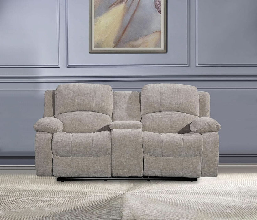 Soft Microfiber Reclining Sofa Set, Drop down Table, Cupholder Console, Living Room Set, Sofa Loveseat Glider Chair 8018M (Light Grey, Sofa+Loveseat)