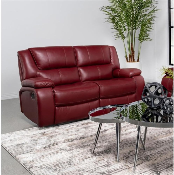 Red Faux Leather Reclining Loveseat