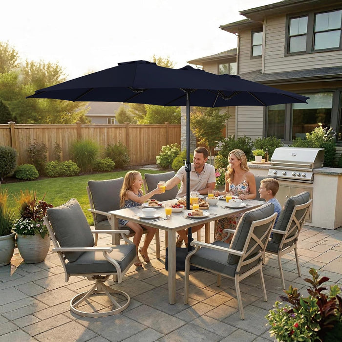15FT Extra Large Patio Umbrella with Base Included, Heavy Duty Rectangle Outdoor Double-Sided Market Umbrella with 12 Strong Ribs for Patio, Garden, Lawn, Deck & Pool