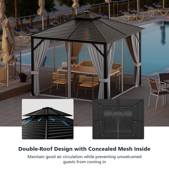 10 X 10 Feet Double-Top Hardtop Gazebo with Galvanized Steel Roof