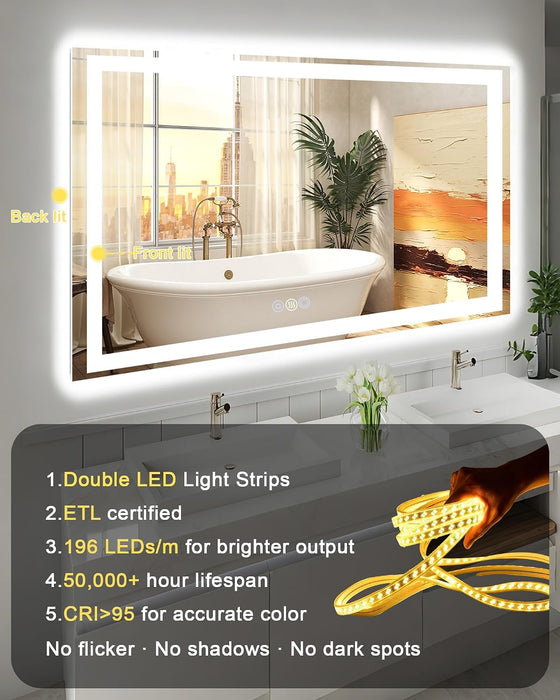 55X36 LED Bathroom Mirror, 6000LM, Separate Front and Back Lights