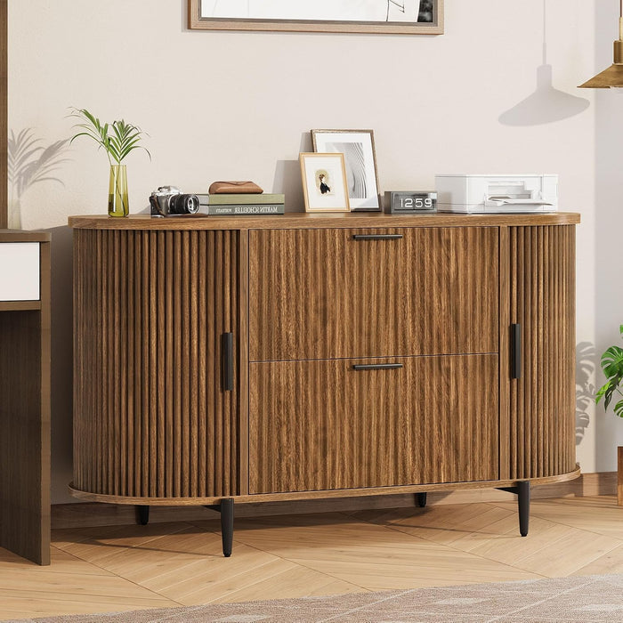 39.4Inch 2Drawer Filing Cabinet Fluted Brown Finish