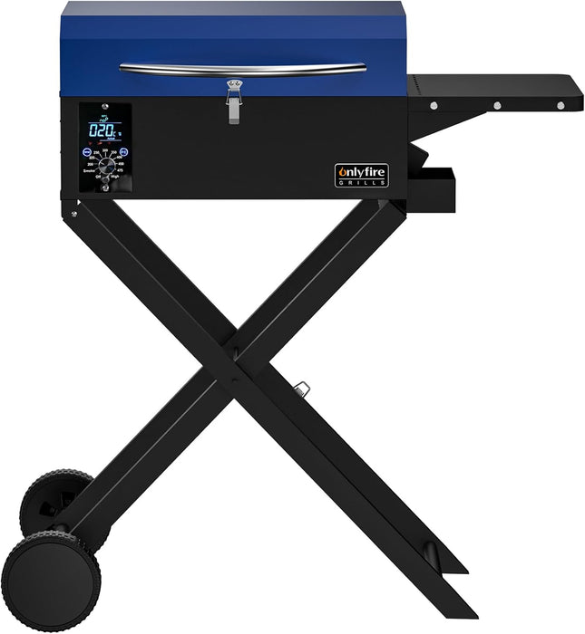 BBQ Wood Pellet Grill Smoker with Foldable Cart, Meat Probe, 2 Tiers Cooking Area, Portable Smoking Grilling Stove for Outdoor Patio Cooking, RV Camping Tailgating, Blue GS342