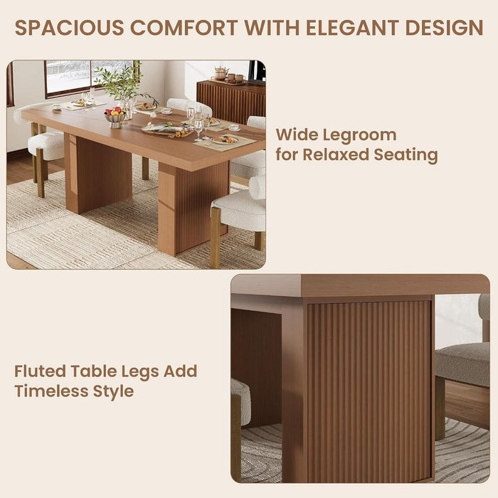 70.8" Dining Table for 6 8 10, Modern Dining Room Table with Storage, Wood Kitchen Table with Fluted Legs, Dinner Tables for Kitchen Dining Room,Nut-Brown