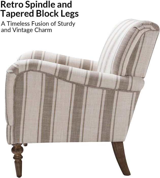 Modern Accent Chair with Arms and Wooden Legs, Comfy Upholstered Armchair for Living Room, Bedroom (Stripe Pattern, Tan)