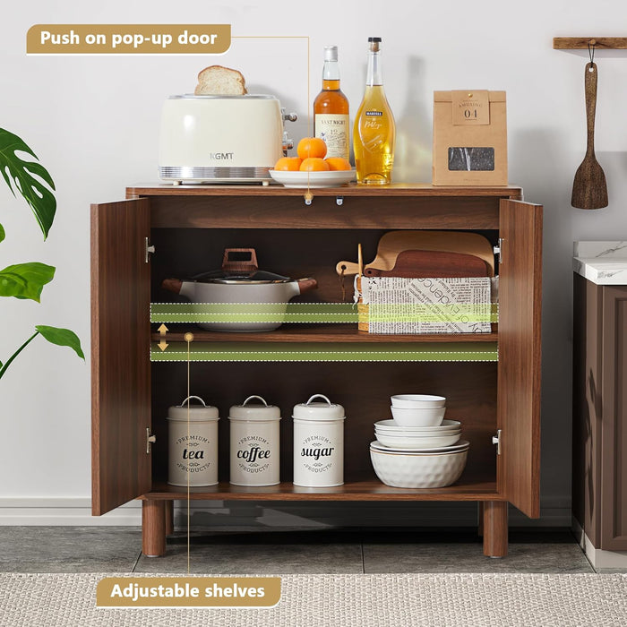 Modern Sideboard Buffet Cabinet with Arched Finish Doors, Kitchen Storage Cabinet with Solid Wood Legs, Accent Console Table for Dining Room Living Room (Walnut)