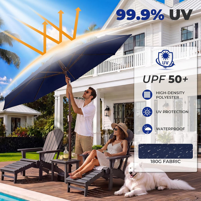 9Ft-Patio-Umbrella W/Push Button Tilt & Crank | Navy Blue | Outdoor Table Umbrellas W/ 8 Fiberglass Ribs | Large Market Umbrella Heavy Duty for Garden Deck Backyard Pool