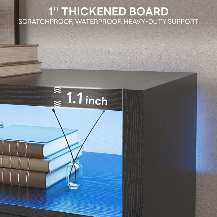 Premium Black TV Stand with 1" Thick Top for 65" TV, Modern TV Console with LED Lights, Charging Station & Storage, High-End Entertainment Center for Living Room and Bedroom