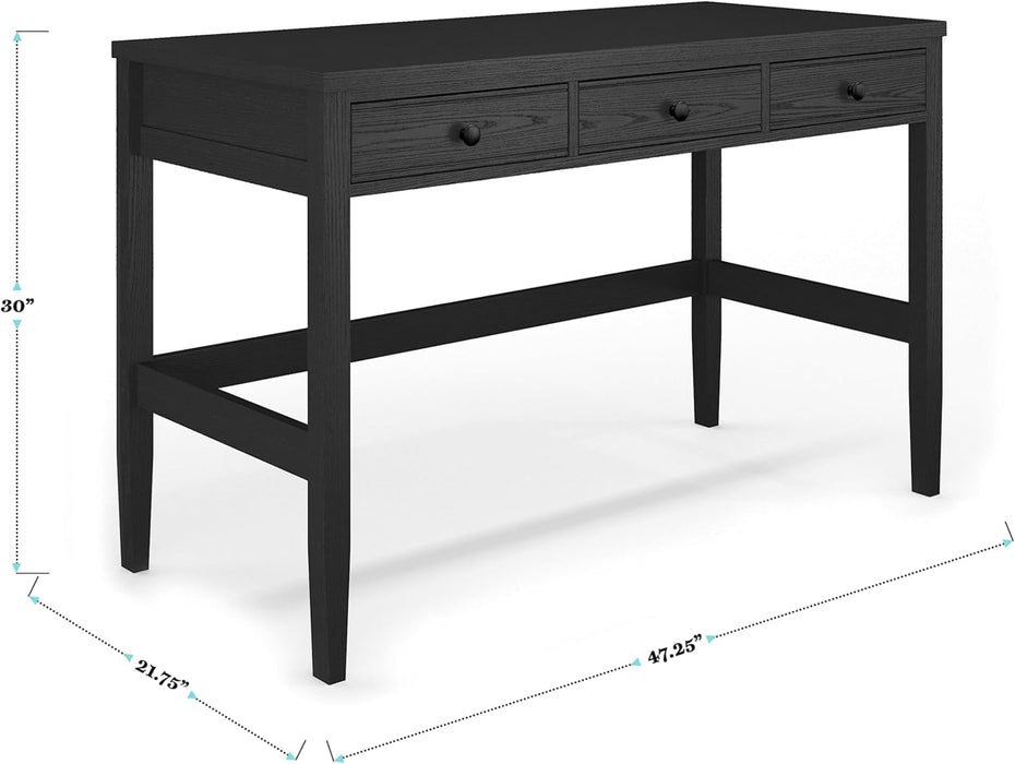 Rhett Home Office Desk with 3 Drawers and Tapered Legs in Black with Oil Rubbed Bronze Hardware