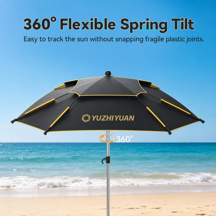 Patio Umbrella with Exclusive Black Coating, 7.2Ft/7.8Ft Heavy-Duty Double-Layer Nylon Canopy, Adjustable Tilt Sun Shade Outdoor Table Umbrella, UV Protection & Carry Bag for Beach, Fishing, Backyard