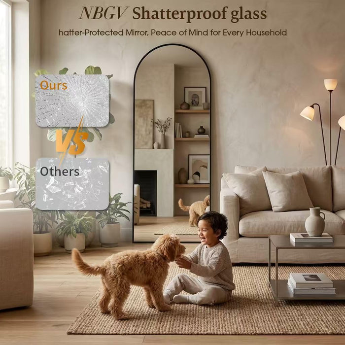 57"X18" Floor Mirror Full Length, Arched Full Length Mirror with Stand, Full Body Mirrors for Bedroom Living Room or Cloakroom Black