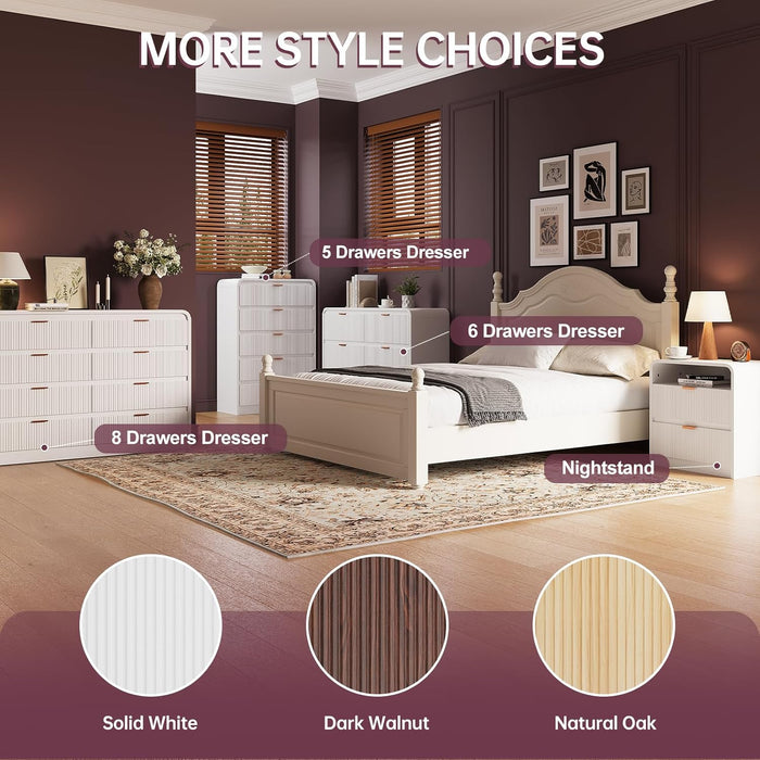 Fluted 6-Drawer Dresser 54-Inches White Solid-Wood Storage