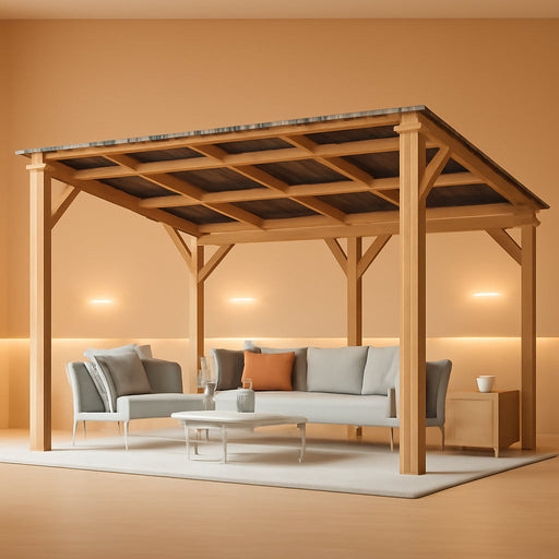 14' X 10' Outdoor Wood Ceder Gazebo for Patio, 10X14 Outdoor Lean to Hardtop Pergolas and Gazebos Clearance, Wall Mounted Wooden Gazebo Heavy Duty Metal Awnings for Patio, Decks, Backyard